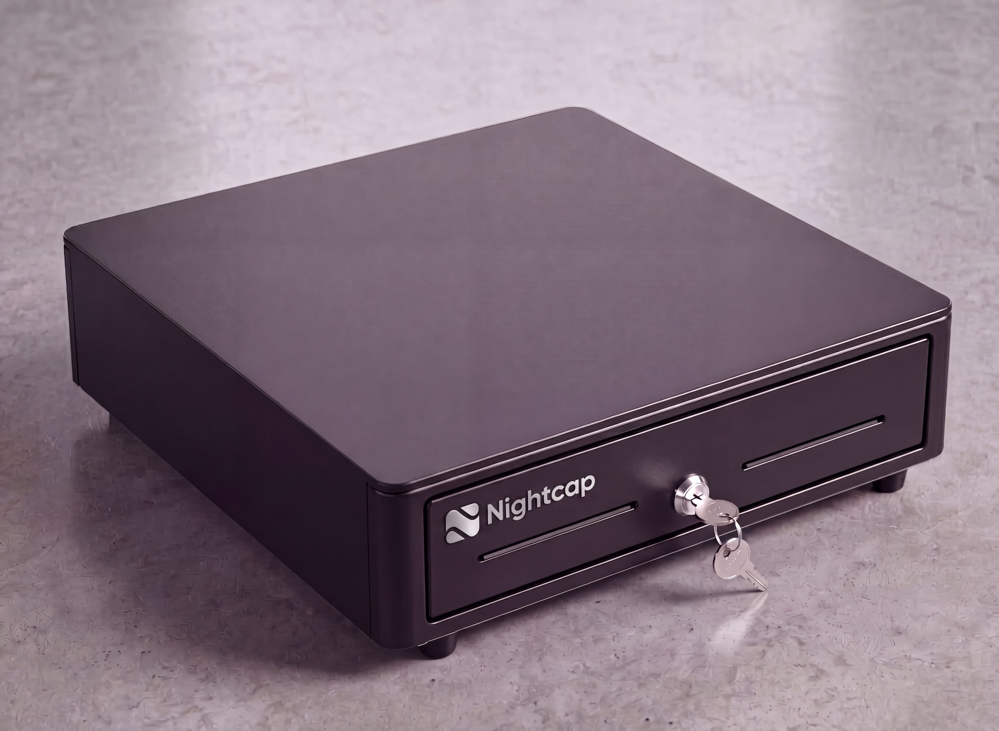Heavy-duty all-metal black cash drawer with a keyed lock
