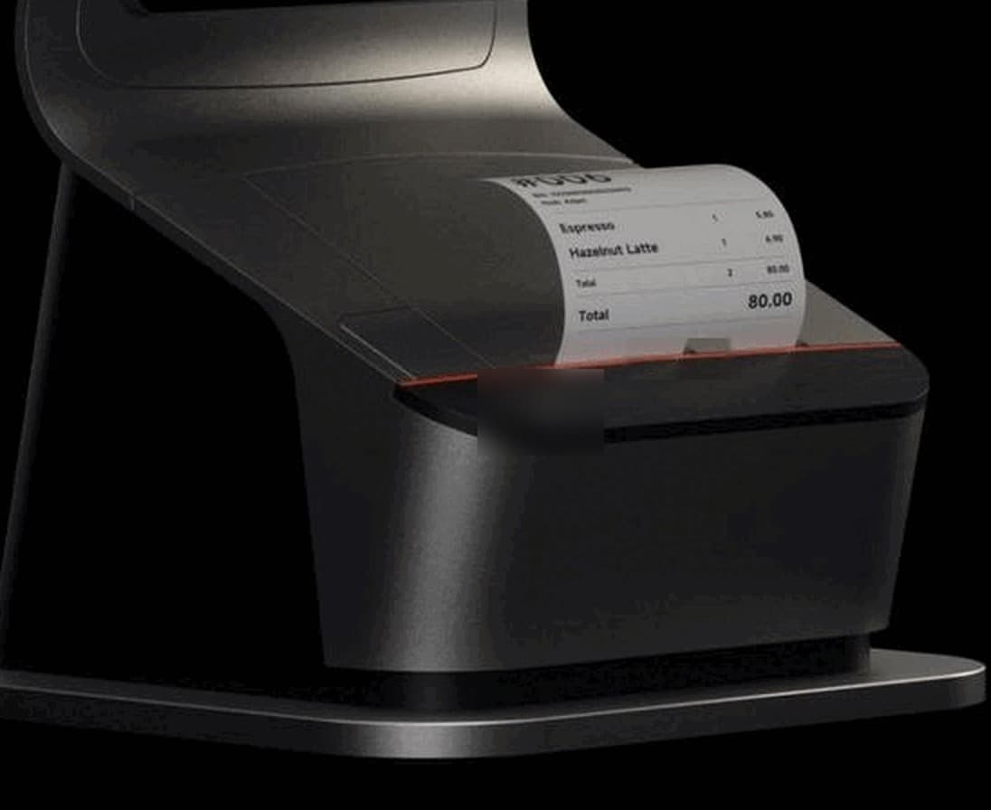 A receipt printing out of the Nightcap terminal's built-in printer in the base of the stand